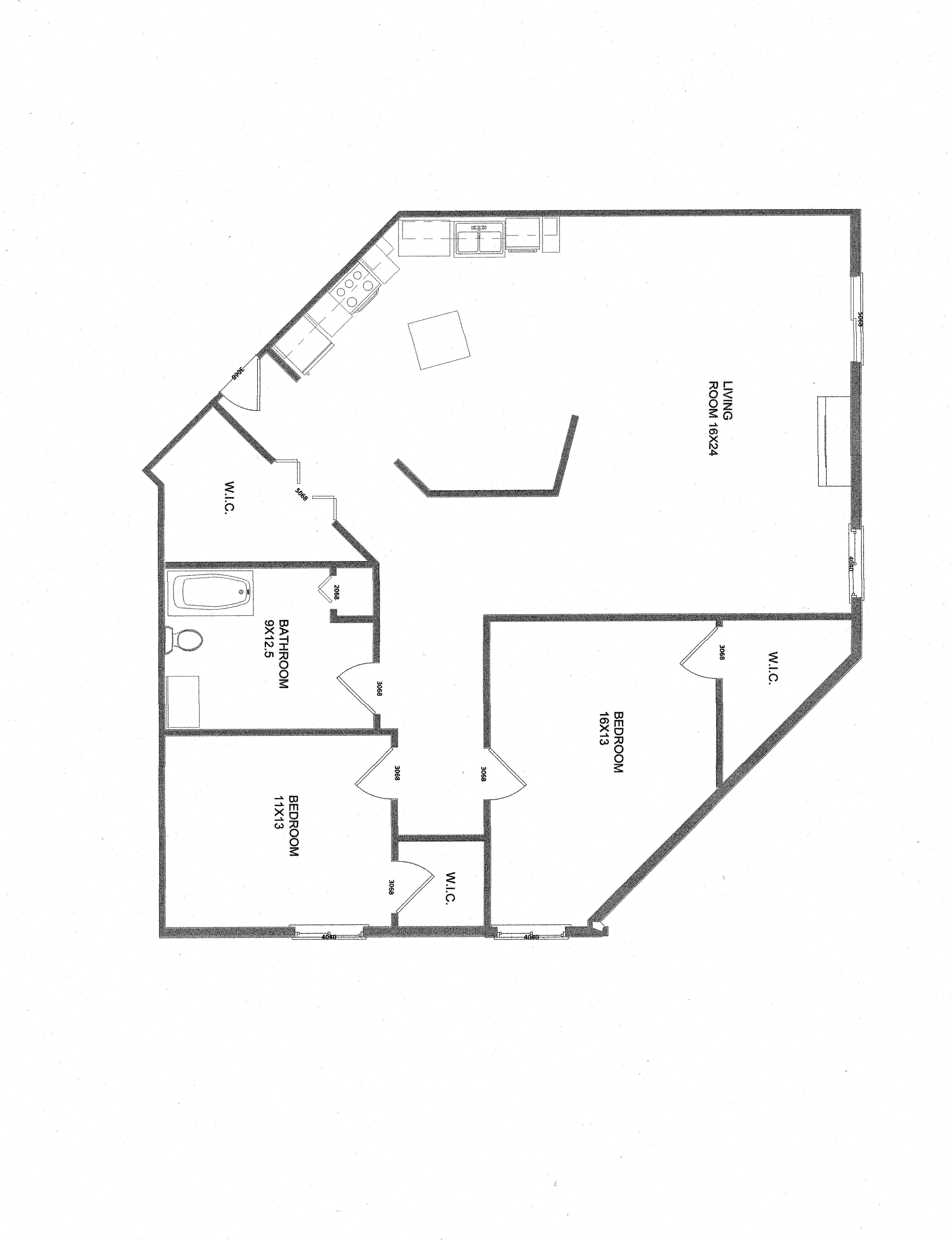 Floor plan for 2 beds, 1 bath, 1525 sqft